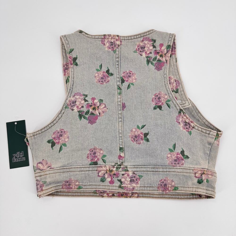 Wild Fable Floral Denim Bustier Crop Top Womens XS NWT Light Wash Y2K - Picture 2 of 4